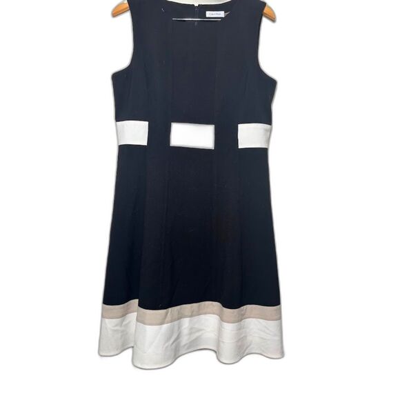 Calvin Klein Fit and Flare Dress Black White Office Workwear Cocktail Work sz 12 - Picture 1 of 4